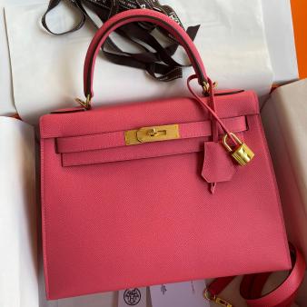 Hermes Kelly 28 Handmade Bag in Rose Lipstick Epsom Calfskin