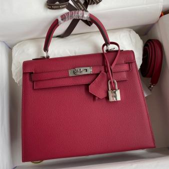 Hermes Kelly 28 Handmade Bag in Ruby Epsom Calfskin