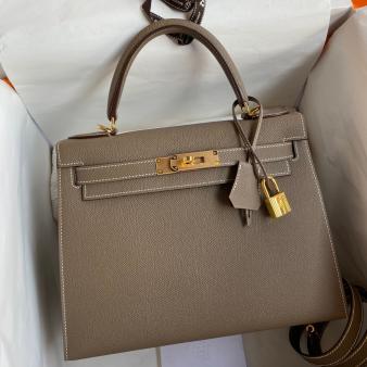 Hermes Kelly 28 Handmade Bag in Taupe Epsom Calfskin