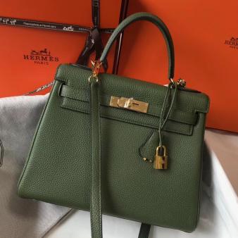 Hermes Kelly 28cm Bag in Canopee Clemence Leather GHW