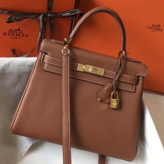 Hermes Kelly 28cm Bag in Gold Clemence Leather GHW