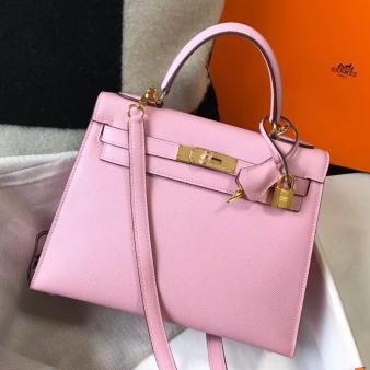 Hermes Kelly 28cm Bag in Mauve Sylvestre Epsom Leather GHW