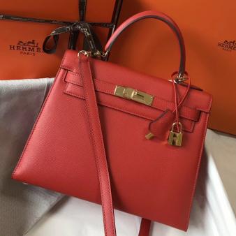 Hermes Kelly 28cm Bag in Red Epsom Leather GHW