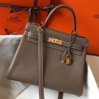 Hermes Kelly 28cm Bag in Taupe Grey Clemence Leather GHW