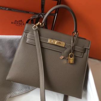 Hermes Kelly 28cm Bag in Taupe Grey Epsom Leather GHW