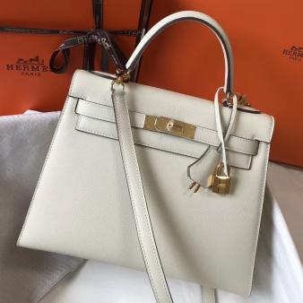 Hermes Kelly 28cm Bag in White Epsom Leather GHW