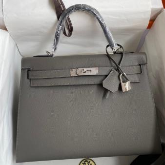 Hermes Kelly 32 Handmade Bag in Etain Epsom Calfskin