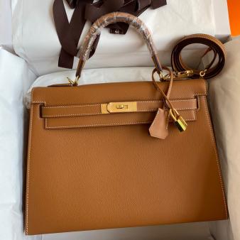 Hermes Kelly 32 Handmade Bag in Gold Epsom Calfskin