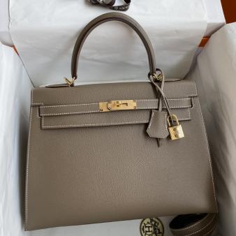 Hermes Kelly 32 Handmade Bag in Taupe Epsom Calfskin