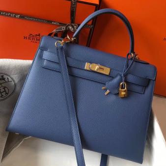 Hermes Kelly 32cm Bag in Blue Agate Epsom Leather GHW