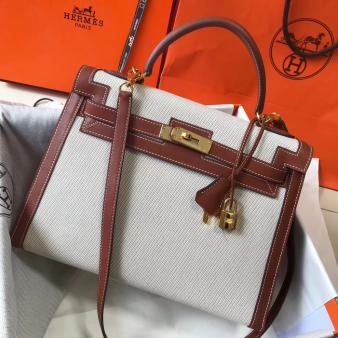 Hermes Kelly 32cm Bag in Canvas with Barenia Leather