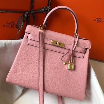 Hermes Kelly 32cm Bag in Pink Clemence Leather GHW