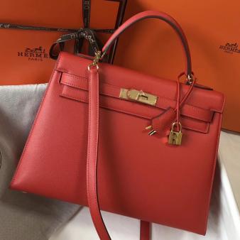 Hermes Kelly 32cm Bag in Red Epsom Leather GHW