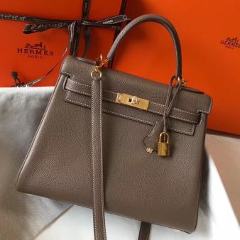 Hermes Kelly 32cm Bag in Taupe Grey Clemence Leather GHW