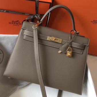 Hermes Kelly 32cm Bag in Taupe Grey Epsom Leather GHW