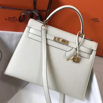 Hermes Kelly 32cm Bag in White Epsom Leather GHW