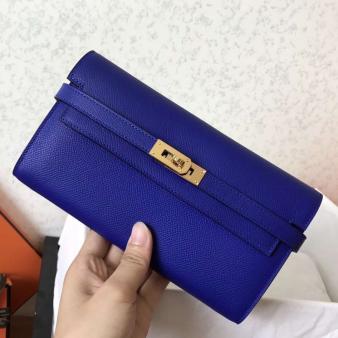 Hermes Kelly Classic Long Wallet in Blue Electric Epsom Leather