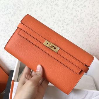 Hermes Kelly Classic Long Wallet in Orange Epsom Leather