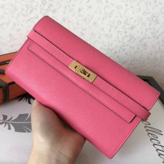 Hermes Kelly Classic Long Wallet in Pink Epsom Leather