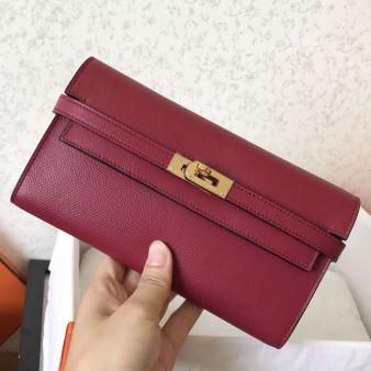 Hermes Kelly Classic Long Wallet in Ruby Epsom Leather