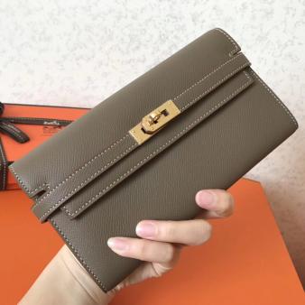 Hermes Kelly Classic Long Wallet in Taupe Epsom Leather