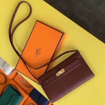 Hermes Kelly Classique To Go Wallet in Bordeaux Epsom Calfskin