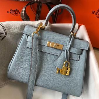 Hermes Kelly Clemence 20cm Bag in Blue Lin Leather GHW