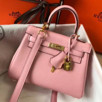 Hermes Kelly Clemence 20cm Bag in Pink Leather GHW