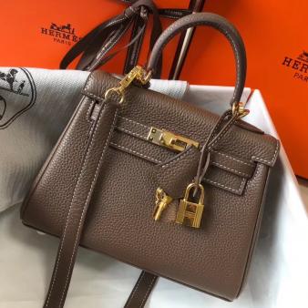 Hermes Kelly Clemence 20cm Bag in Taupe Leather GHW