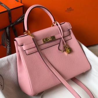 Hermes Kelly Clemence 25cm Retourne Bag in Pink Leather