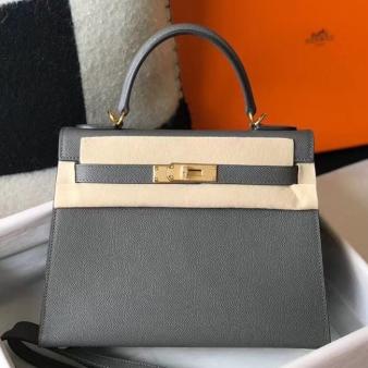 Hermes Kelly Clemence 28cm Bag in Ardoise Leather GHW