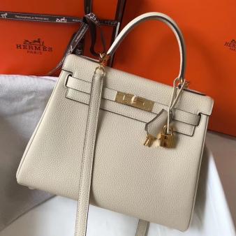 Hermes Kelly Clemence 28cm Bag in Beton Leather GHW