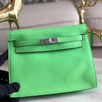 Hermes Kelly Danse Handmade Bag In Swift Green Leather