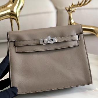 Hermes Kelly Danse Handmade Bag In Swift Grey Leather