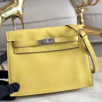 Hermes Kelly Danse Handmade Bag In Swift Jaune Leather