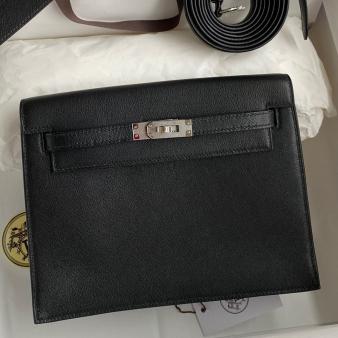 Hermes Kelly Danse II Bag in Black Evercolor Calfskin