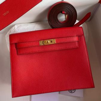 Hermes Kelly Danse II Bag in Red Evercolor Calfskin