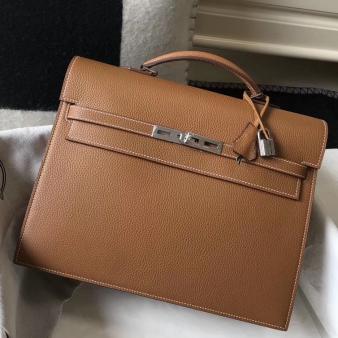 Hermes Kelly Depeche 34 Briefcase in Brown Calfskin