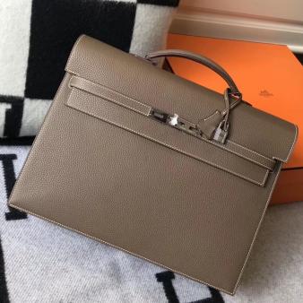 Hermes Kelly Depeche 38 Briefcase in Taupe Calfskin