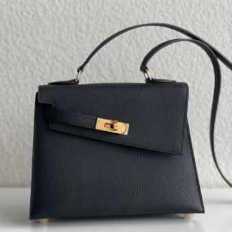 Hermes Kelly En Desordre 20 Handmade Bag in Black Epsom Calfskin