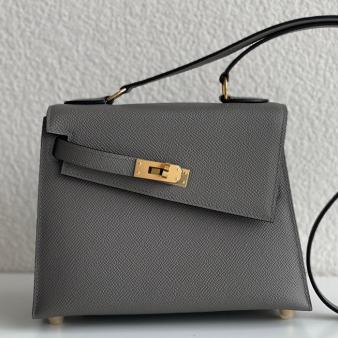 Hermes Kelly En Desordre 20 Handmade Bag in Etain Epsom Calfskin