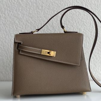 Hermes Kelly En Desordre 20 Handmade Bag in Taupe Epsom Calfskin