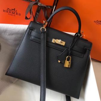 Hermes Kelly Epsom 25cm Sellier Bag in Black Leather