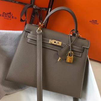 Hermes Kelly Epsom 25cm Sellier Bag in Taupe Leather