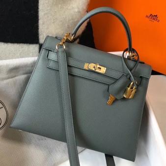 Hermes Kelly Epsom 25cm Sellier Bag in Vert Amande Leather