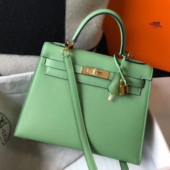 Hermes Kelly Epsom 25cm Sellier Bag in Vert Criquet Leather