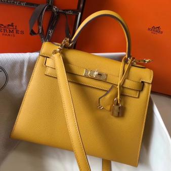 Hermes Kelly Epsom 25cm Sellier Bag in Yellow Leather