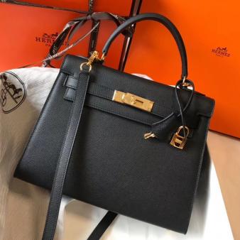 Hermes Kelly Epsom 28cm Bag in Black Leather GHW