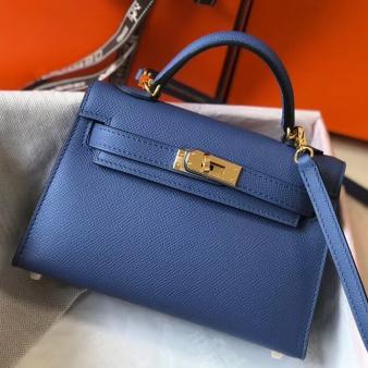 Hermes Kelly Mini II Bag in Blue Agate Epsom Leather with GHW