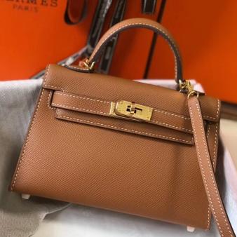 Hermes Kelly Mini II Bag in Gold Epsom Leather with GHW